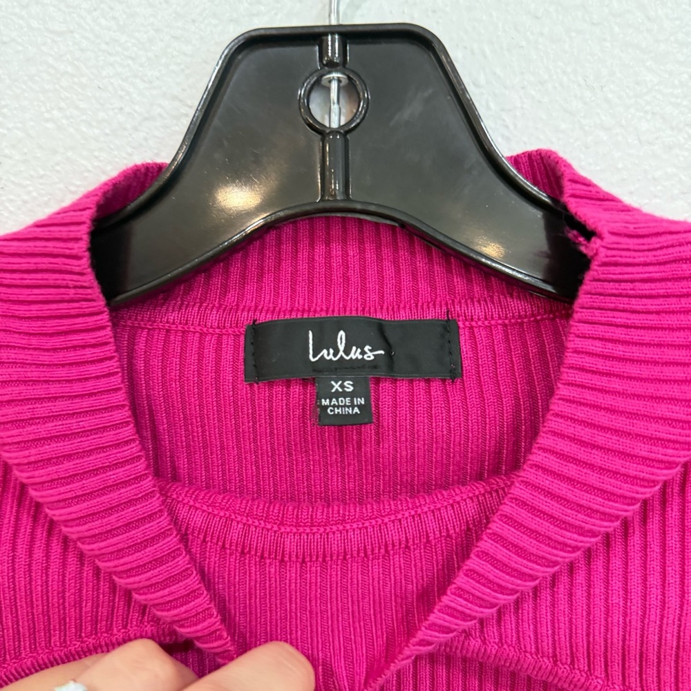 Lulu’s Easy Update Magenta Ribbed Knit Cutout Mock Neck Long Sleeve Top Size XS - Picture 5 of 6